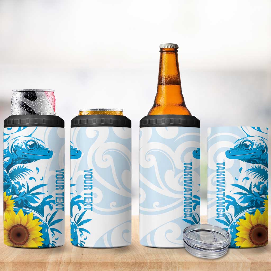 New Zealand Autism Awareness Month 4 in 1 Can Cooler Tumbler Takiwatanga Maori Lizard With Sunflower