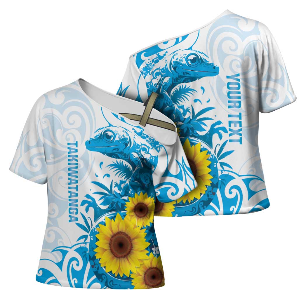 New Zealand Autism Awareness Month Cross Shoulder Shirt Takiwatanga Maori Lizard With Sunflower - Polynesian Pride
