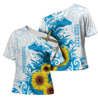 New Zealand Autism Awareness Month Cross Shoulder Shirt Takiwatanga Maori Lizard With Sunflower - Polynesian Pride
