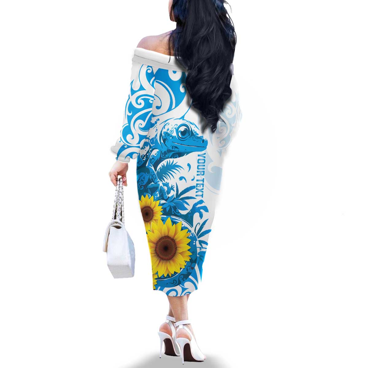 New Zealand Autism Awareness Month Family Matching Off The Shoulder Long Sleeve Dress and Hawaiian Shirt Takiwatanga Maori Lizard With Sunflower