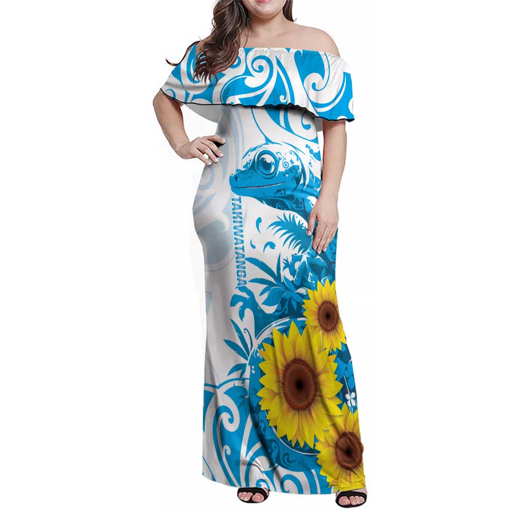 New Zealand Autism Awareness Month Family Matching Off Shoulder Maxi Dress and Hawaiian Shirt Takiwatanga Maori Lizard With Sunflower