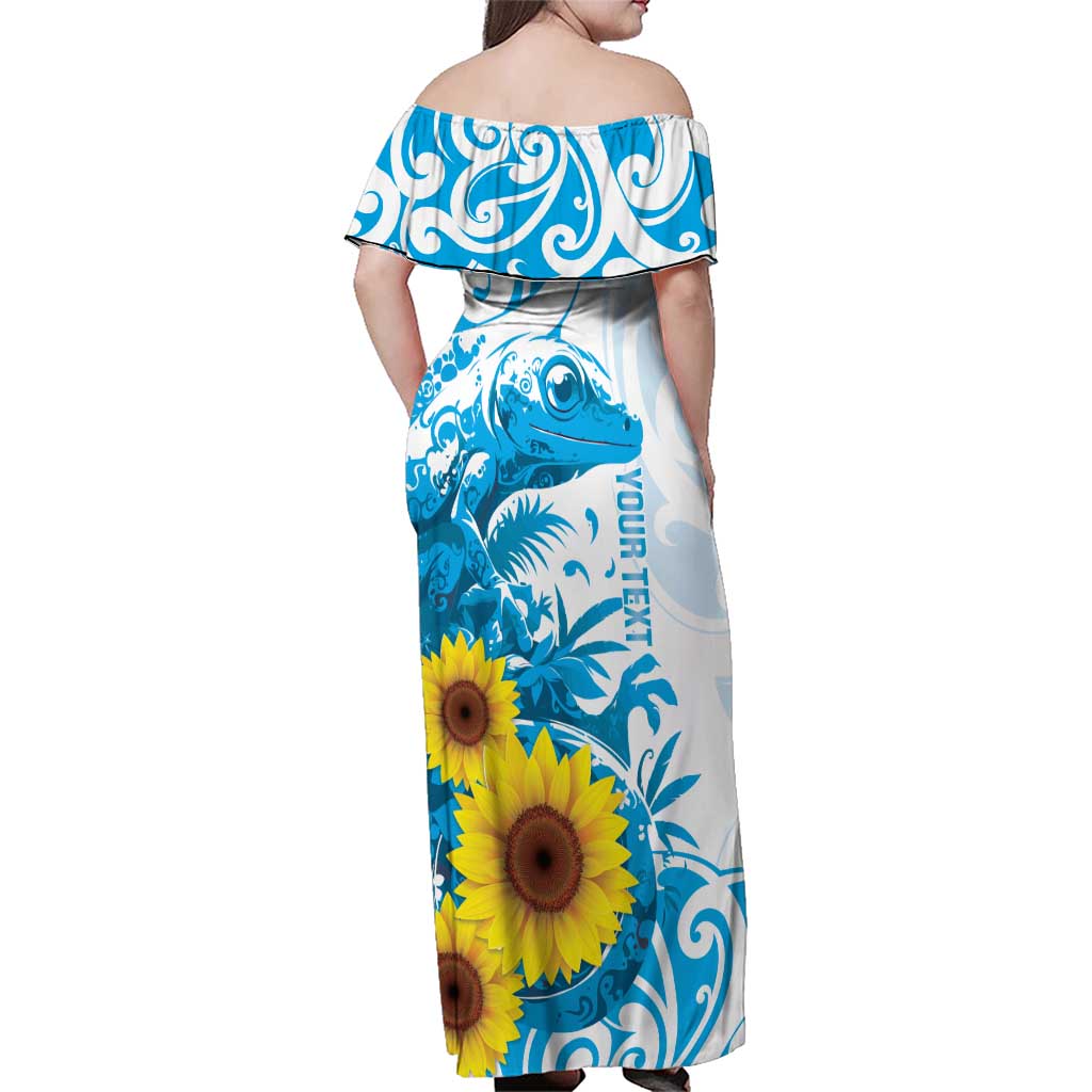 New Zealand Autism Awareness Month Family Matching Off Shoulder Maxi Dress and Hawaiian Shirt Takiwatanga Maori Lizard With Sunflower