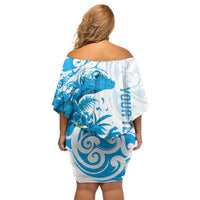 New Zealand Autism Awareness Month Family Matching Off Shoulder Short Dress and Hawaiian Shirt Takiwatanga Maori Lizard With Sunflower