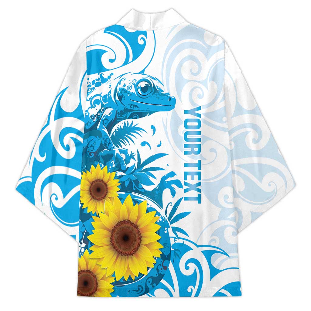 New Zealand Autism Awareness Month Kimono Takiwatanga Maori Lizard With Sunflower - Polynesian Pride
