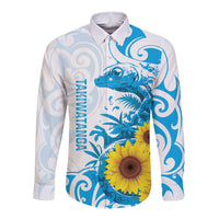New Zealand Autism Awareness Month Long Sleeve Button Shirt Takiwatanga Maori Lizard With Sunflower