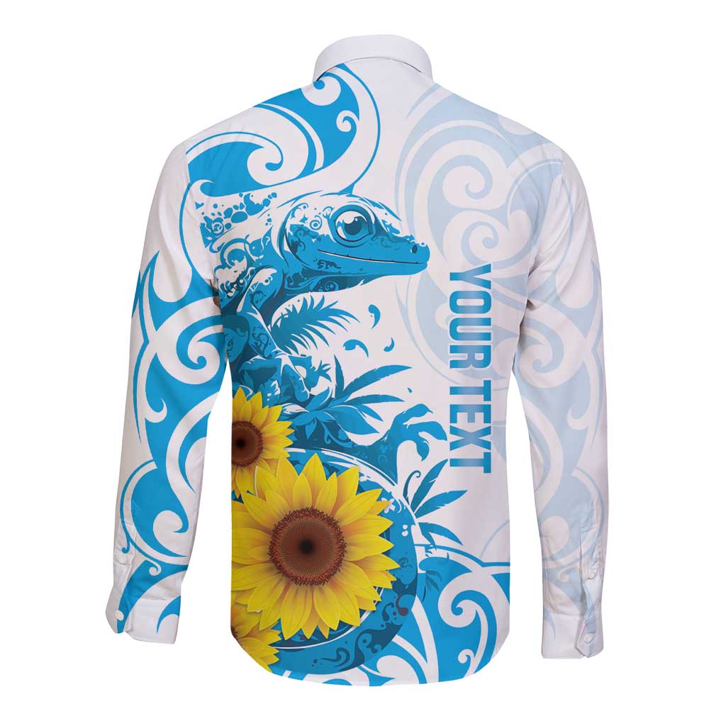 New Zealand Autism Awareness Month Long Sleeve Button Shirt Takiwatanga Maori Lizard With Sunflower