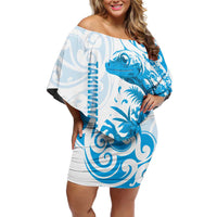 New Zealand Autism Awareness Month Off Shoulder Short Dress Takiwatanga Maori Lizard With Sunflower