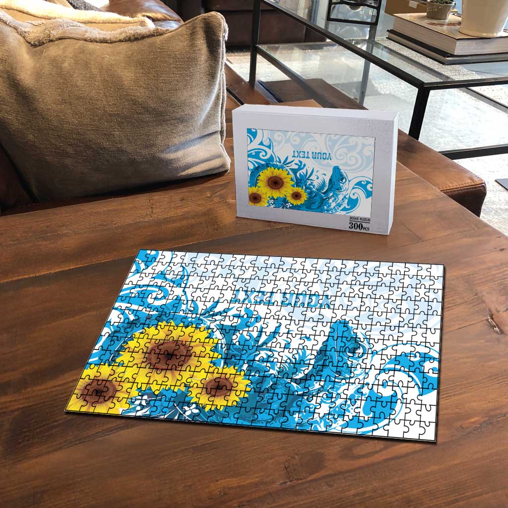 New Zealand Autism Awareness Month Puzzle Takiwatanga Maori Lizard With Sunflower - Polynesian Pride