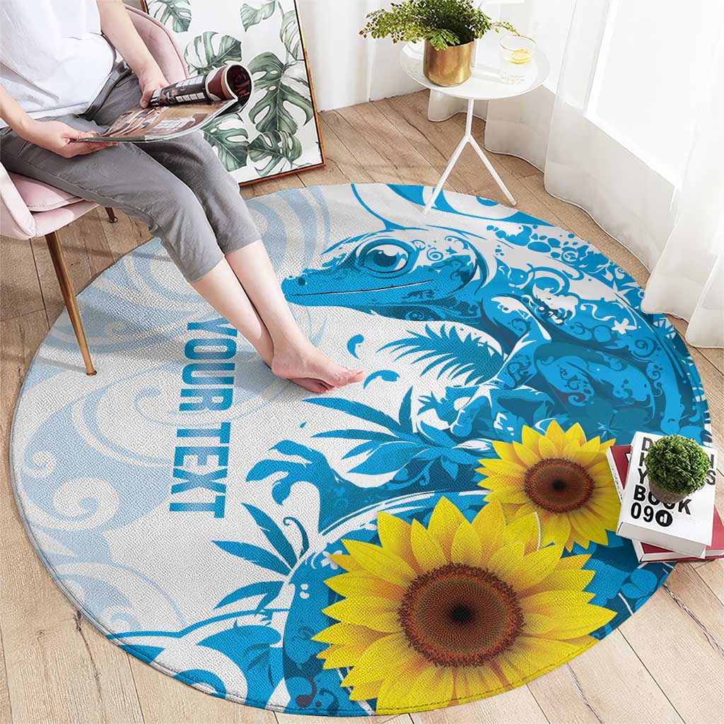 New Zealand Autism Awareness Month Round Carpet Takiwatanga Maori Lizard With Sunflower