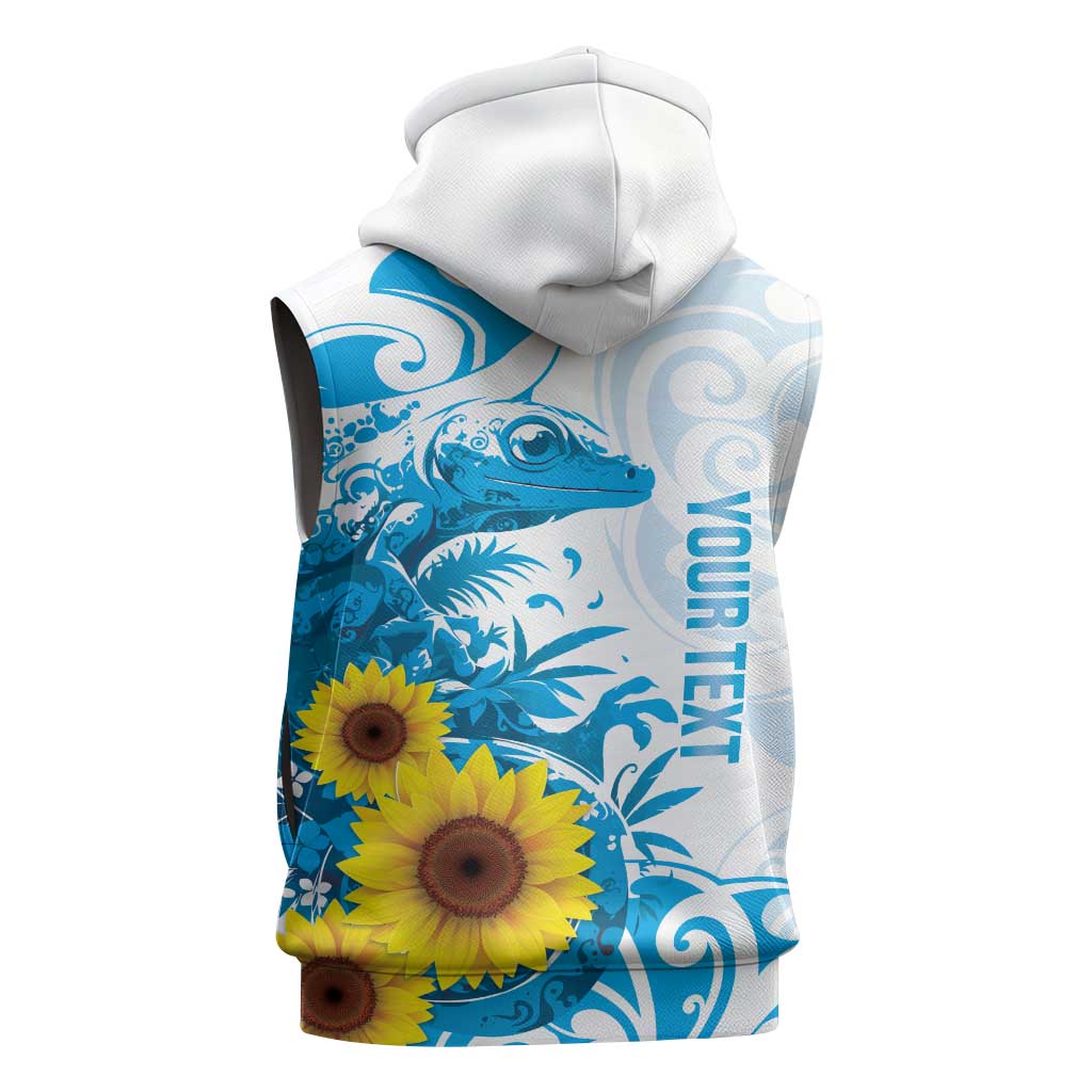 New Zealand Autism Awareness Month Sleeveless Hoodie Takiwatanga Maori Lizard With Sunflower - Polynesian Pride