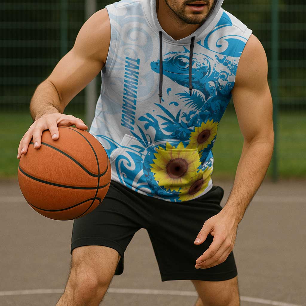 New Zealand Autism Awareness Month Sleeveless Hoodie Takiwatanga Maori Lizard With Sunflower - Polynesian Pride