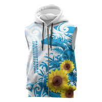 New Zealand Autism Awareness Month Sleeveless Zip Hoodie Takiwatanga Maori Lizard With Sunflower - Polynesian Pride