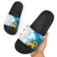 New Zealand Autism Awareness Month Slide Sandals Takiwatanga Maori Lizard With Sunflower - Polynesian Pride