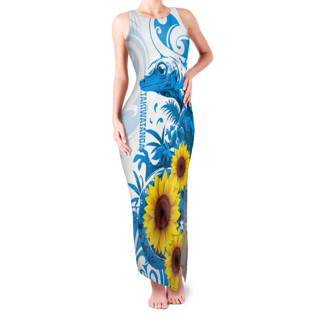 New Zealand Autism Awareness Month Tank Maxi Dress Takiwatanga Maori Lizard With Sunflower