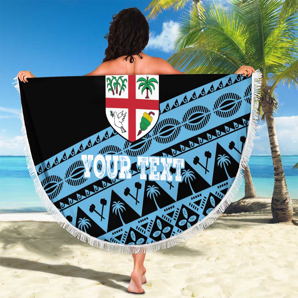 Fiji Rugby 2025 Custom Beach Blanket Fijian Tapa Toso Viti Toso - Black