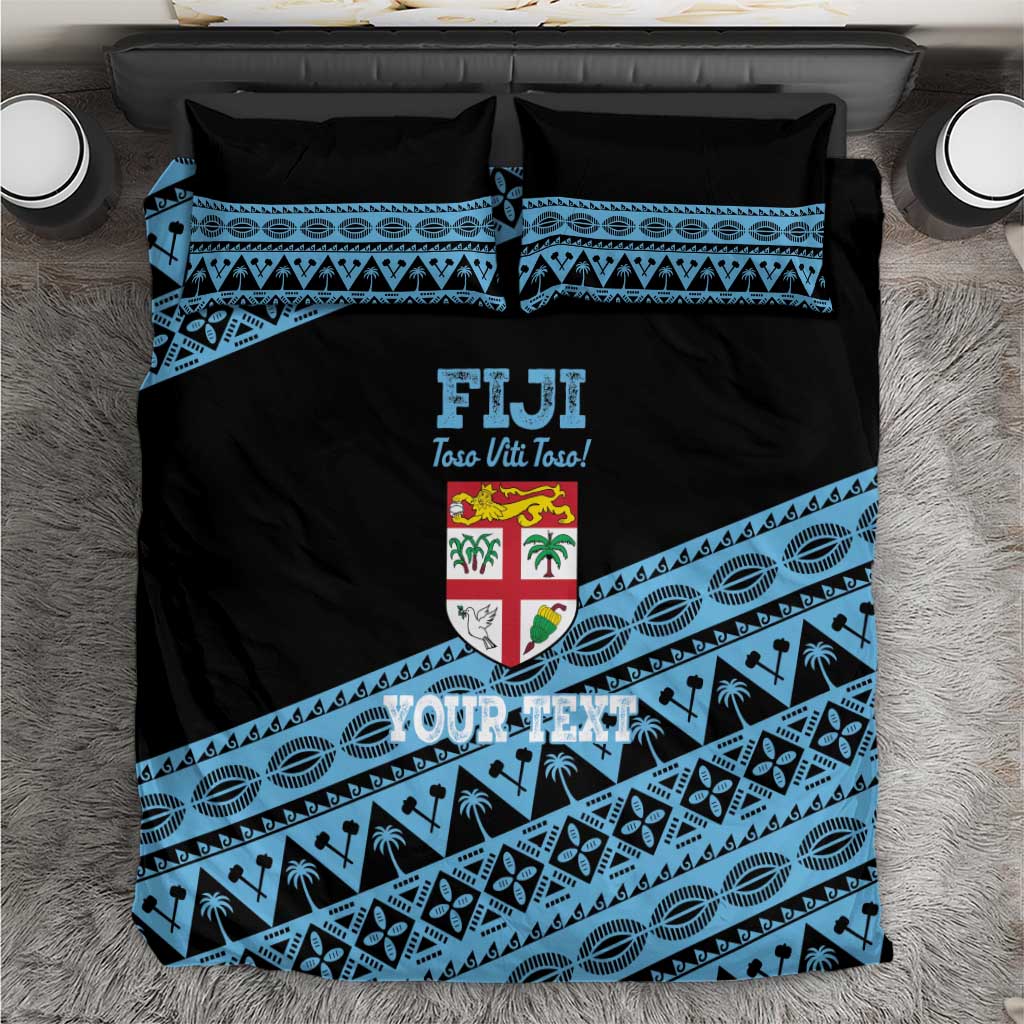 Fiji Rugby 2025 Custom Bedding Set Fijian Tapa Toso Viti Toso - Black