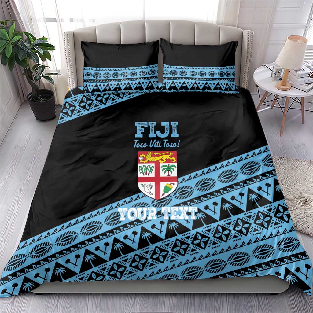 Fiji Rugby 2025 Custom Bedding Set Fijian Tapa Toso Viti Toso - Black