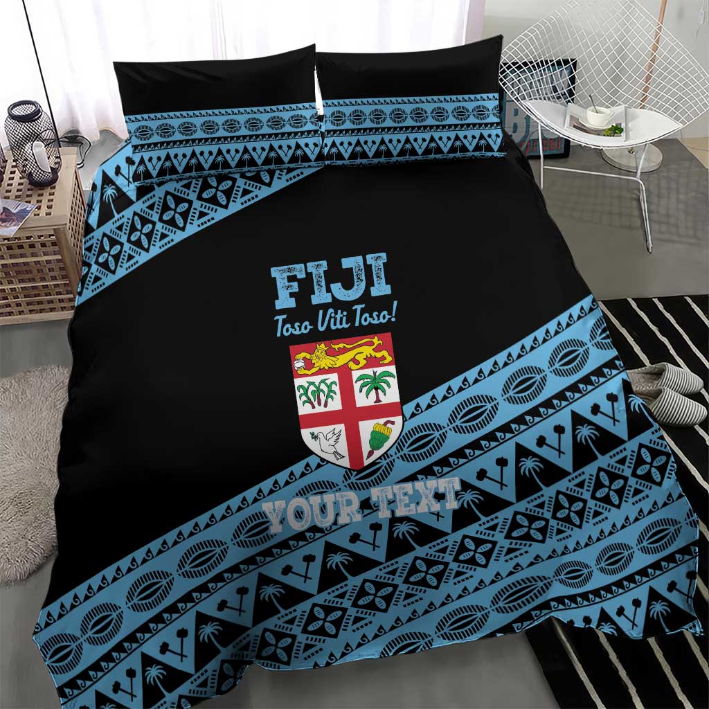 Fiji Rugby 2025 Custom Bedding Set Fijian Tapa Toso Viti Toso - Black