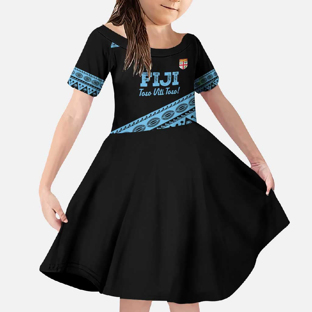 Fiji Rugby 2025 Custom Family Matching Mermaid Dress and Hawaiian Shirt Fijian Tapa Toso Viti Toso - Black