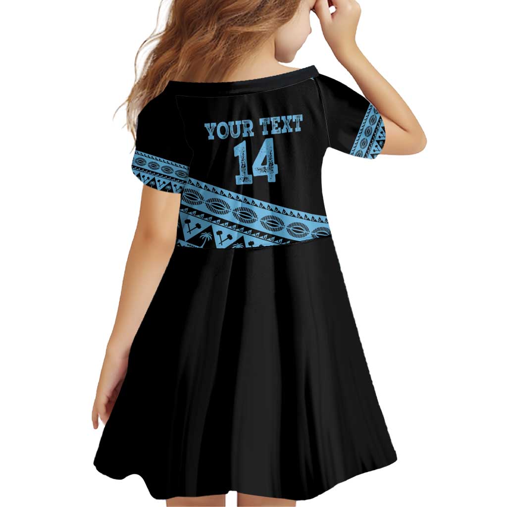 Fiji Rugby 2025 Custom Family Matching Off Shoulder Short Dress and Hawaiian Shirt Fijian Tapa Toso Viti Toso - Black