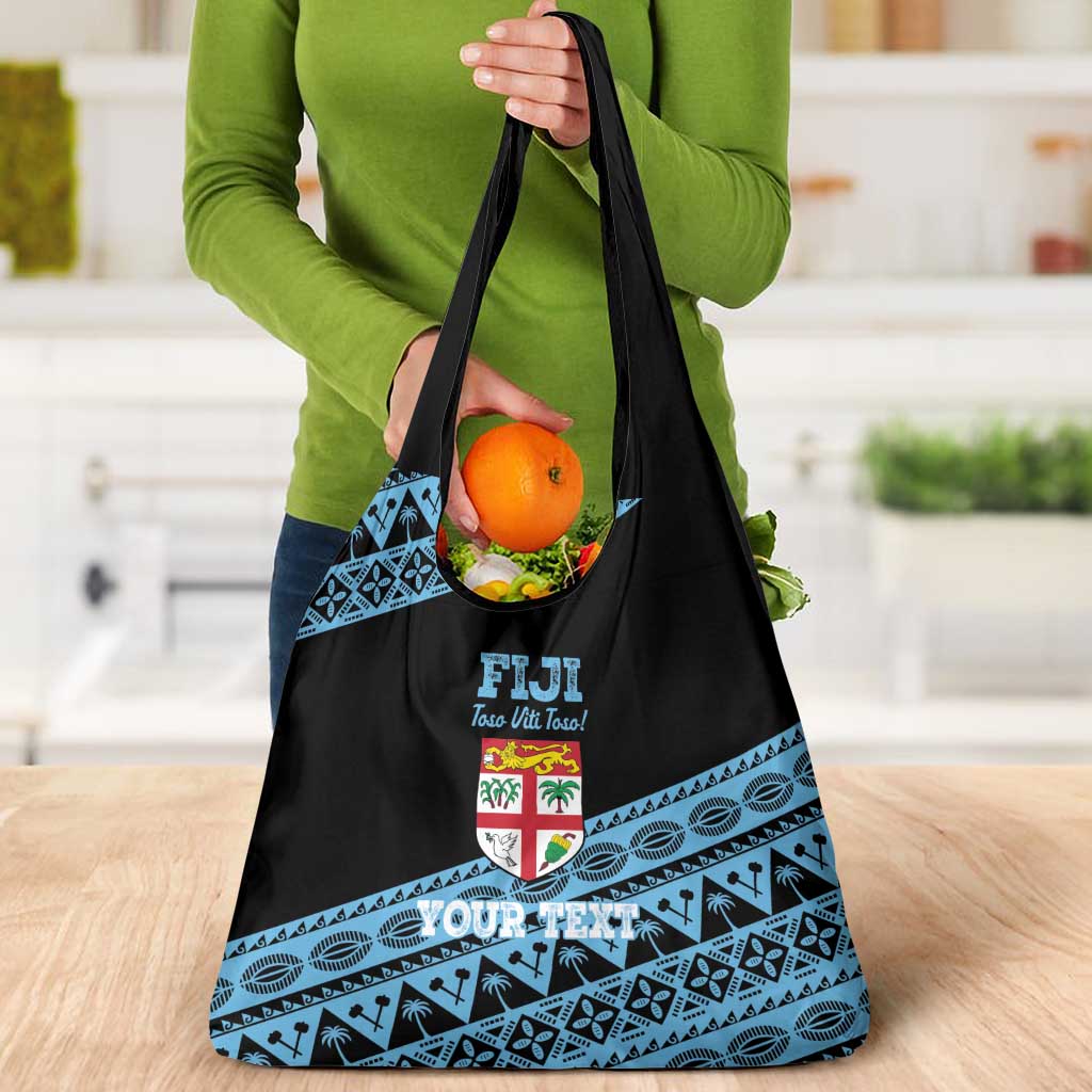 Fiji Rugby 2025 Custom Grocery Bag Fijian Tapa Toso Viti Toso - Black