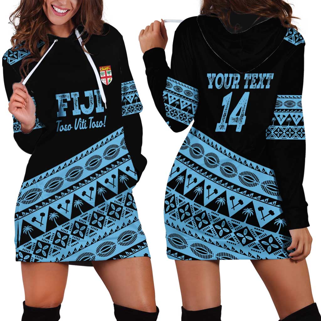 Fiji Rugby 2025 Custom Hoodie Dress Fijian Tapa Toso Viti Toso - Black
