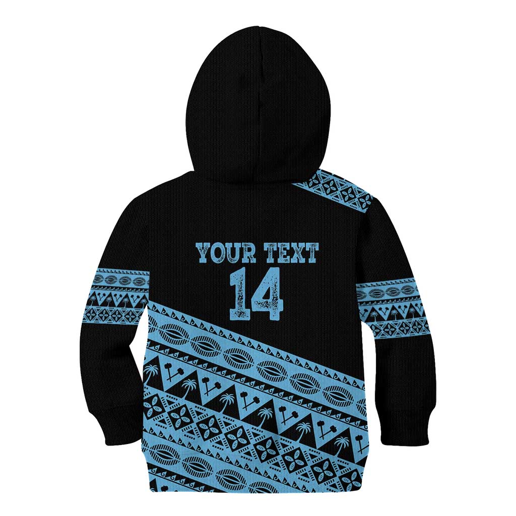 Fiji Rugby 2025 Custom Kid Hoodie Fijian Tapa Toso Viti Toso - Black