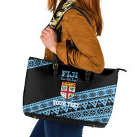 Fiji Rugby 2025 Custom Leather Tote Bag Fijian Tapa Toso Viti Toso - Black
