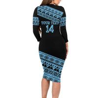 Fiji Rugby 2025 Custom Long Sleeve Bodycon Dress Fijian Tapa Toso Viti Toso - Black