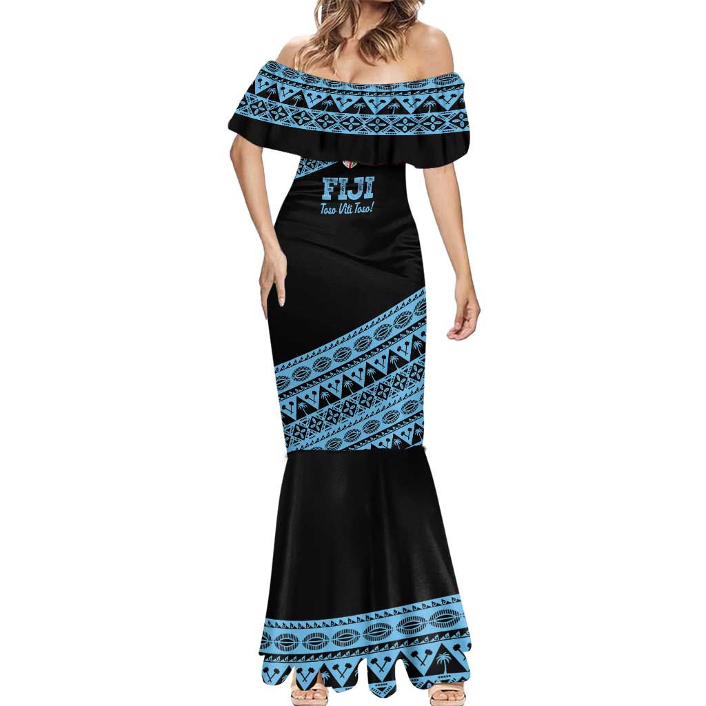 Fiji Rugby 2025 Custom Mermaid Dress Fijian Tapa Toso Viti Toso - Black