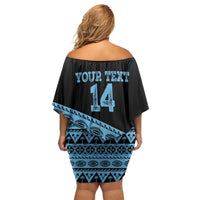 Fiji Rugby 2025 Custom Off Shoulder Short Dress Fijian Tapa Toso Viti Toso - Black