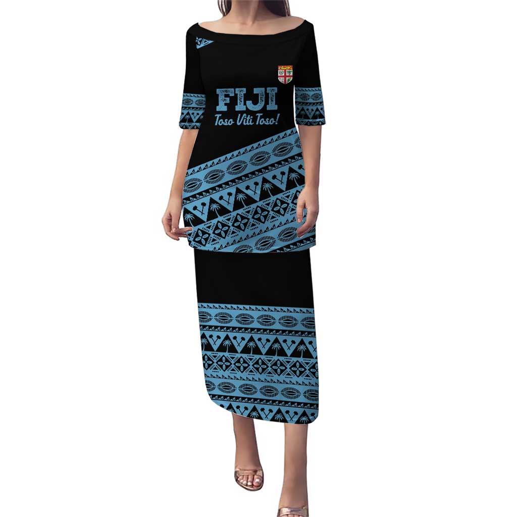 Fiji Rugby 2025 Custom Puletasi Fijian Tapa Toso Viti Toso - Black