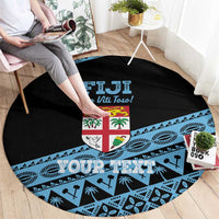 Fiji Rugby 2025 Custom Round Carpet Fijian Tapa Toso Viti Toso - Black