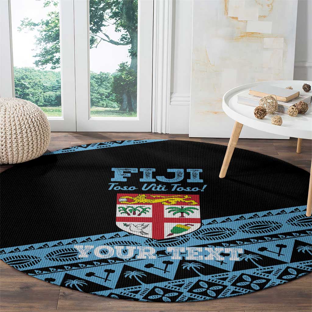 Fiji Rugby 2025 Custom Round Carpet Fijian Tapa Toso Viti Toso - Black
