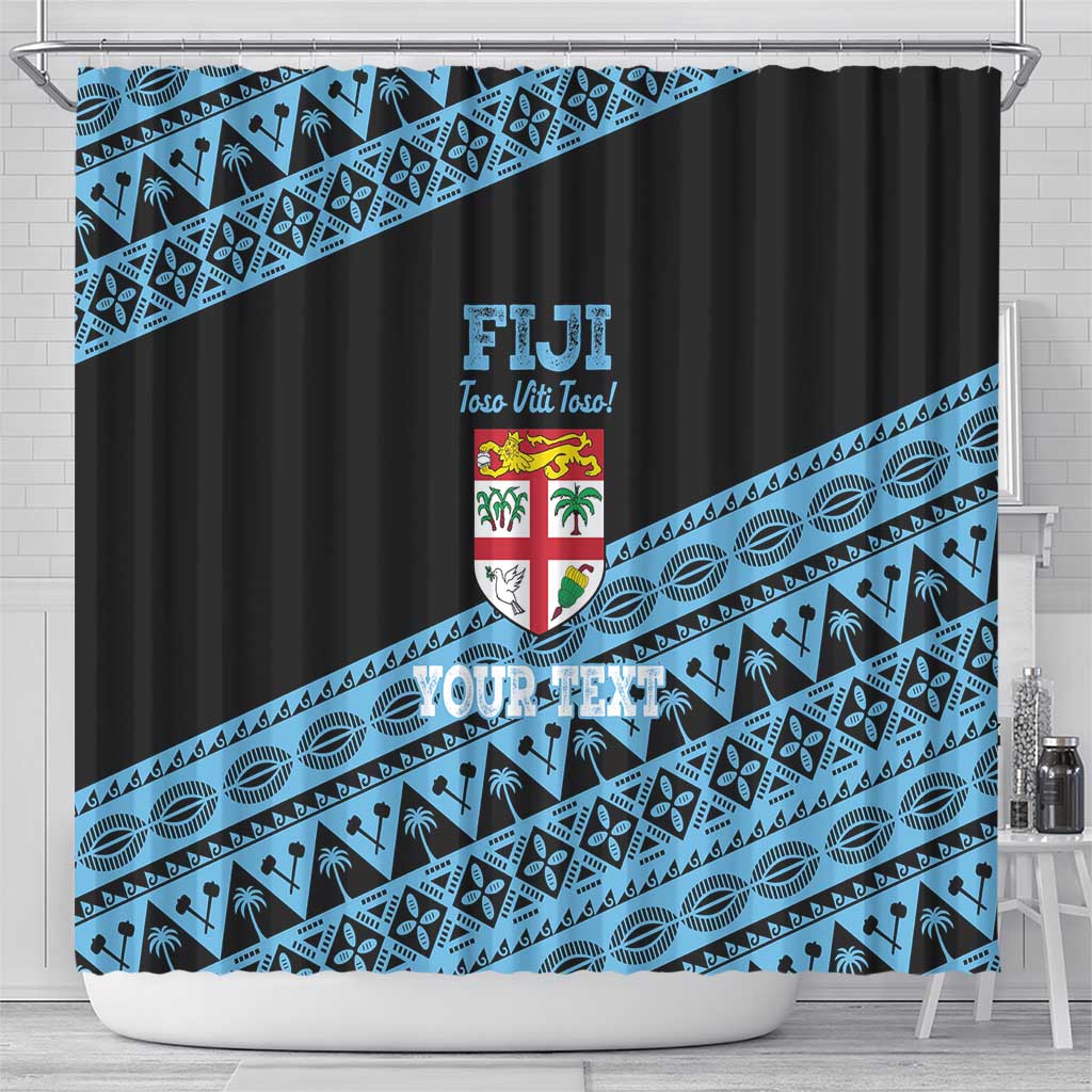 Fiji Rugby 2025 Custom Shower Curtain Fijian Tapa Toso Viti Toso - Black