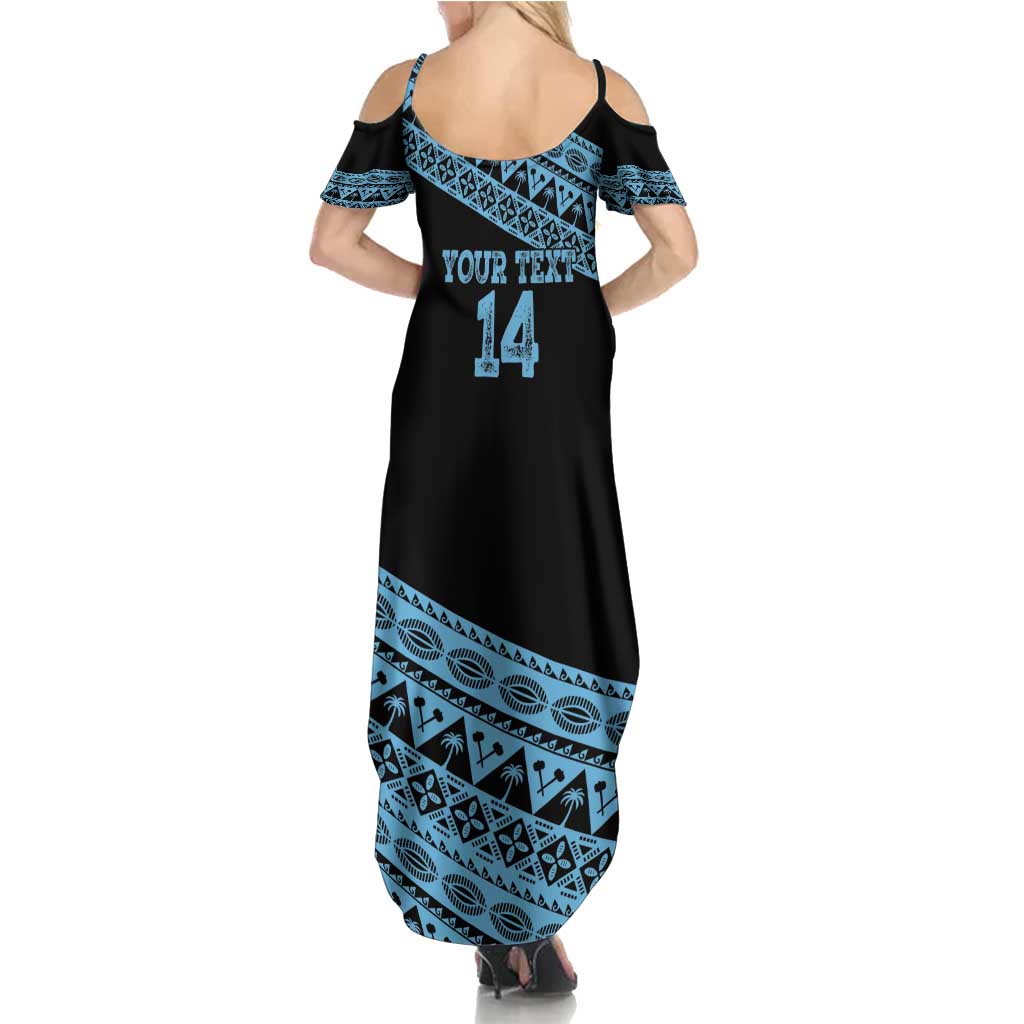 Fiji Rugby 2025 Custom Summer Maxi Dress Fijian Tapa Toso Viti Toso - Black