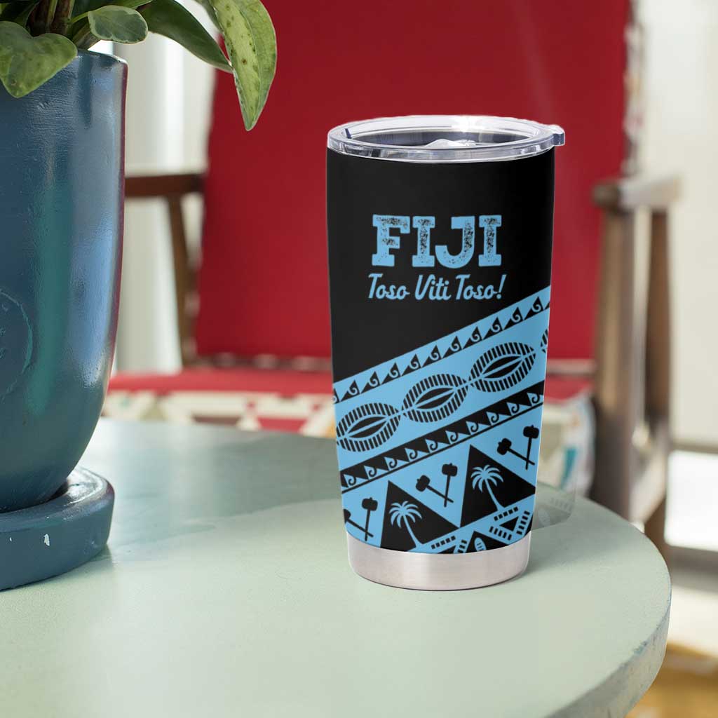 Fiji Rugby 2025 Custom Tumbler Cup Fijian Tapa Toso Viti Toso - Black