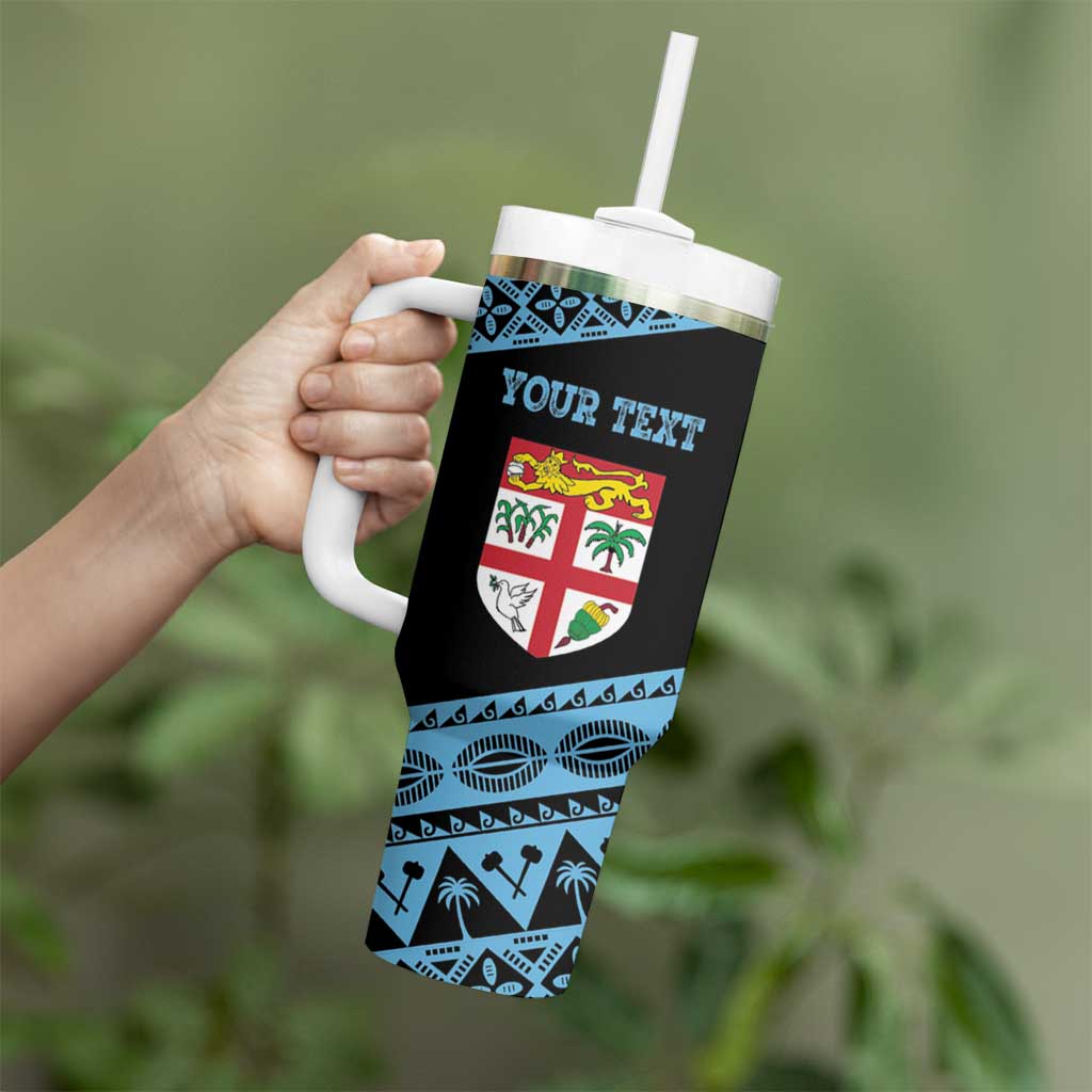 Fiji Rugby 2025 Custom Tumbler With Handle Fijian Tapa Toso Viti Toso - Black