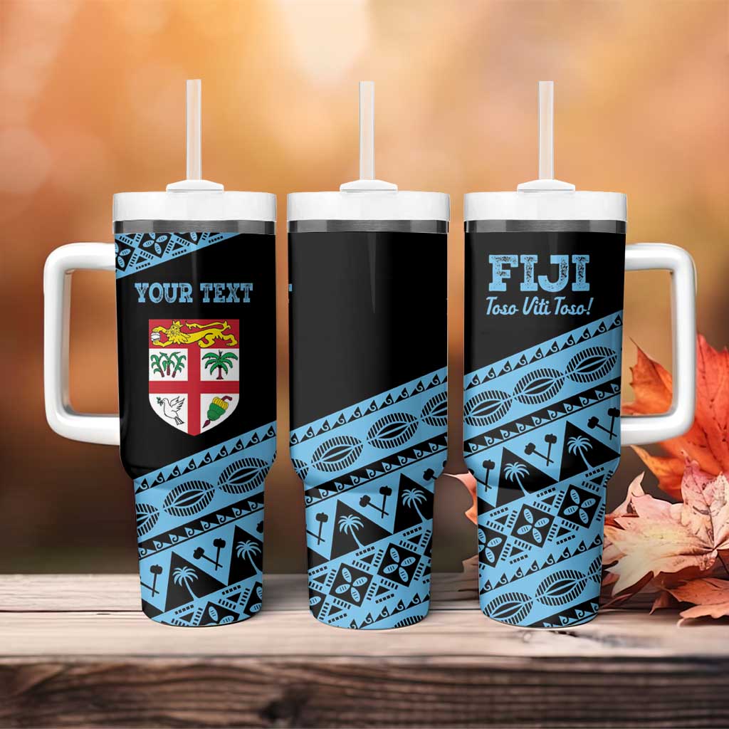 Fiji Rugby 2025 Custom Tumbler With Handle Fijian Tapa Toso Viti Toso - Black