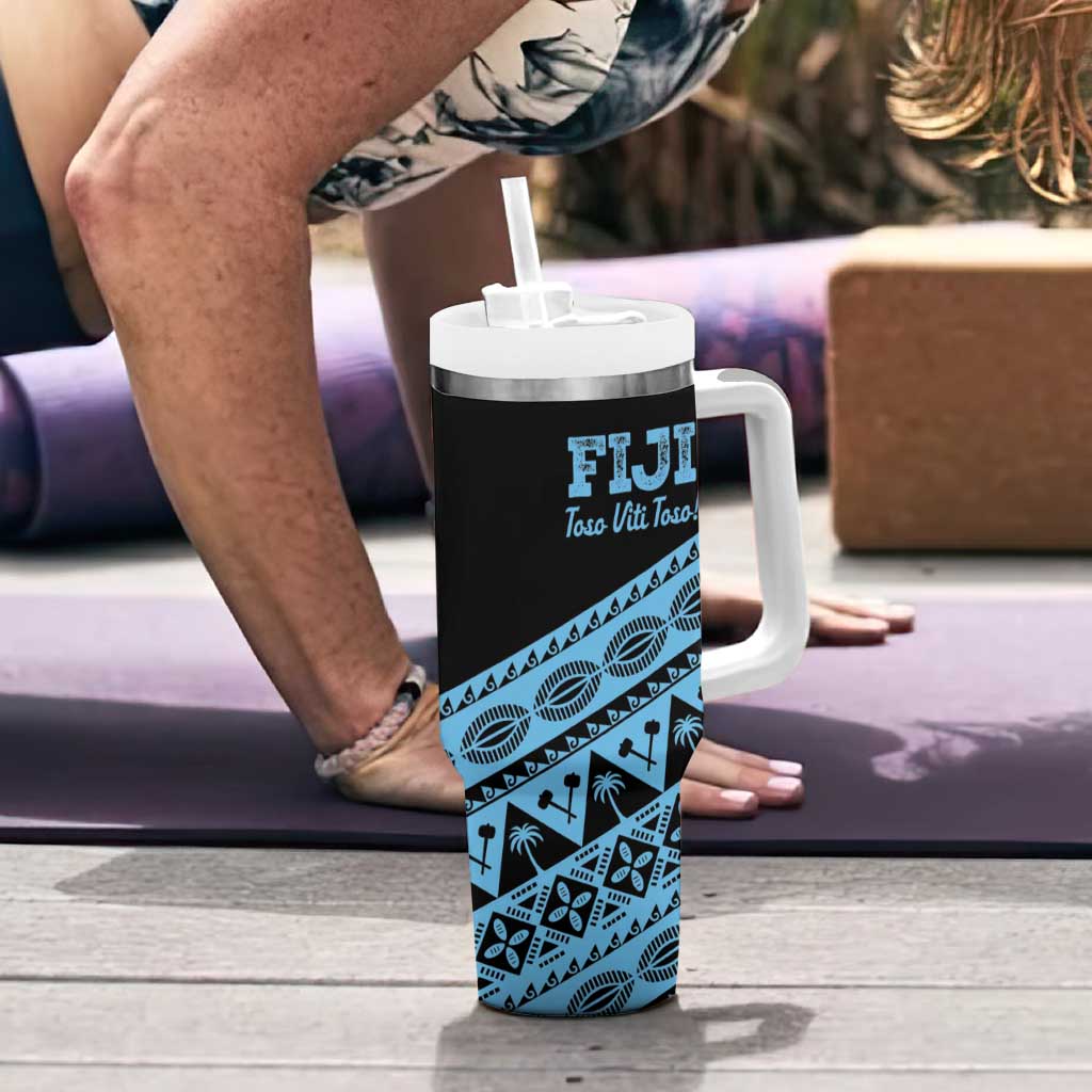 Fiji Rugby 2025 Custom Tumbler With Handle Fijian Tapa Toso Viti Toso - Black