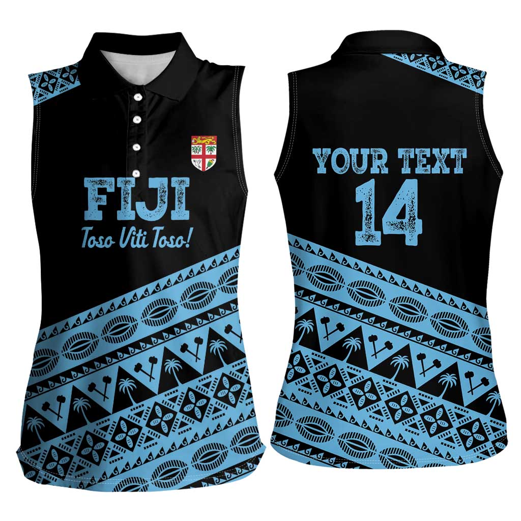 Fiji Rugby 2025 Custom Women Sleeveless Polo Shirt Fijian Tapa Toso Viti Toso - Black