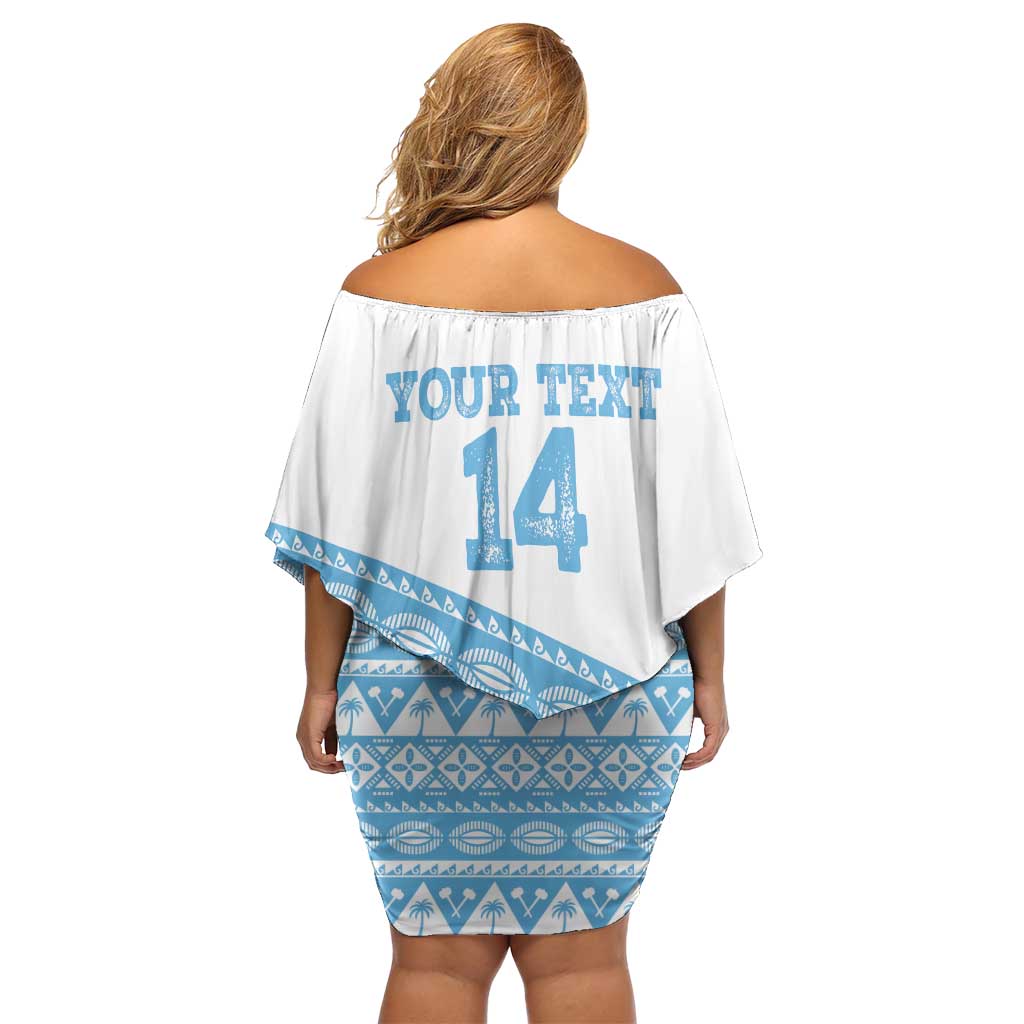 Fiji Rugby 2025 Custom Family Matching Off Shoulder Short Dress and Hawaiian Shirt Fijian Tapa Toso Viti Toso - White