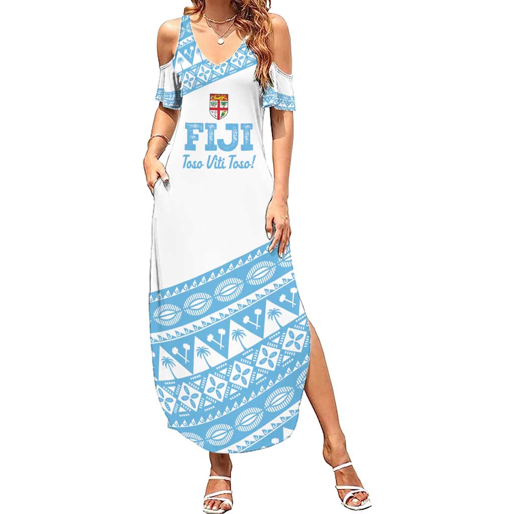 Fiji Rugby 2025 Custom Family Matching Summer Maxi Dress and Hawaiian Shirt Fijian Tapa Toso Viti Toso - White