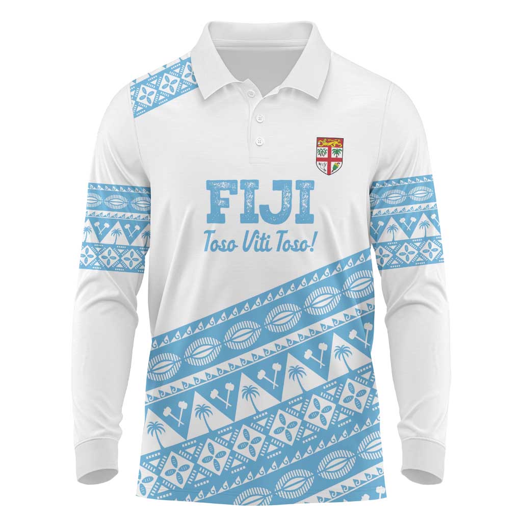 Fiji Rugby 2025 Custom Long Sleeve Polo Shirt Fijian Tapa Toso Viti Toso - White