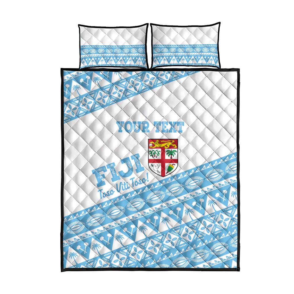 Fiji Rugby 2025 Custom Quilt Bed Set Fijian Tapa Toso Viti Toso - White
