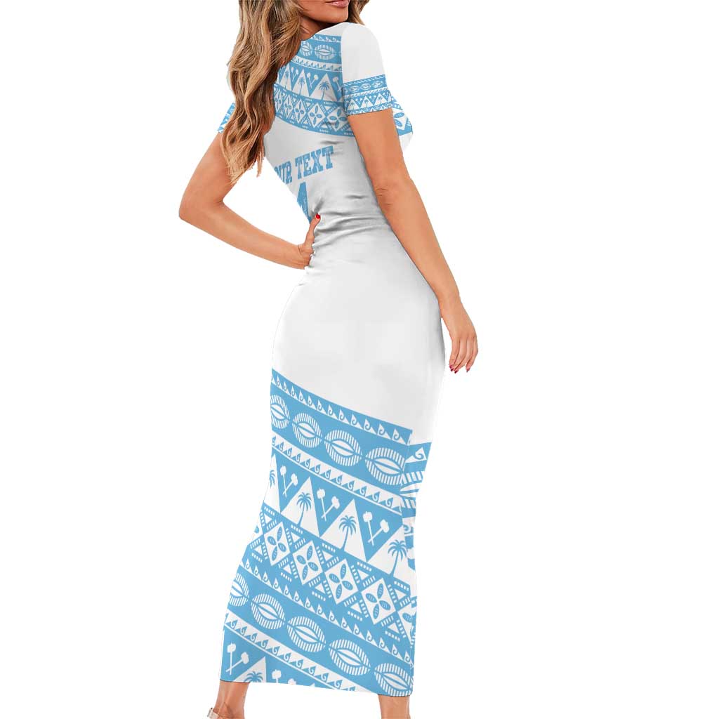 Fiji Rugby 2025 Custom Short Sleeve Bodycon Dress Fijian Tapa Toso Viti Toso - White