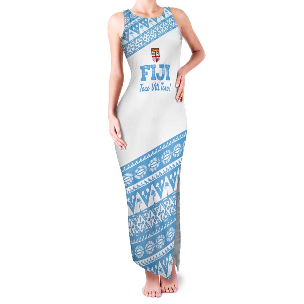 Fiji Rugby 2025 Custom Tank Maxi Dress Fijian Tapa Toso Viti Toso - White
