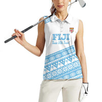 Fiji Rugby 2025 Custom Women Sleeveless Polo Shirt Fijian Tapa Toso Viti Toso - White