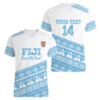 Fiji Rugby 2025 Custom Women V-Neck T-Shirt Fijian Tapa Toso Viti Toso - White