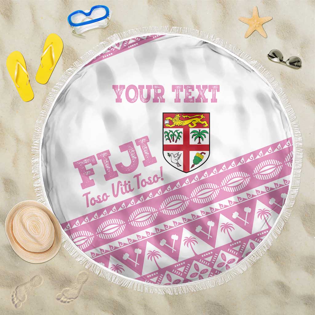 Fiji Rugby 2025 Custom Beach Blanket Fijian Tapa Toso Viti Toso - Pink